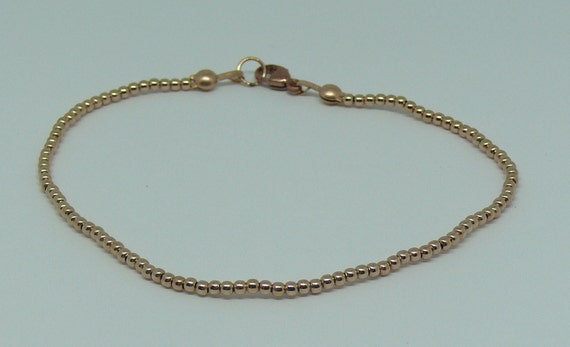 2mm 14k Rose Gold-Filled Beaded Anklet 8" Long