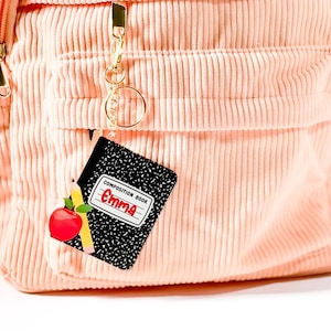 Personalized Back to School Name Charm - Bag Charm, Keychain Party Favor, Back to School Custom Backpack Name Tag,Composition Book Keychain