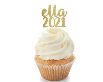 Custom Name 2021, 2022, 2023, 2024  Cupcake Toppers, Graduation Cupcake Toppers, Class of 2024 Gold Glitter,Graduation, 2024 Decorations,