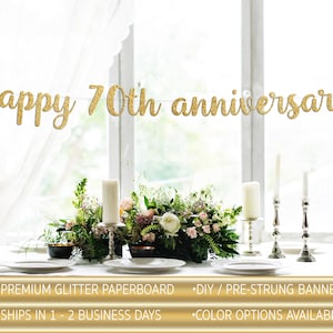 70th Anniversary Glitter Banner | 70 Years Blessed | Cheers To 70 Years l 70th Wedding Anniversary | Happy 70th Anniversary Banner l 70th