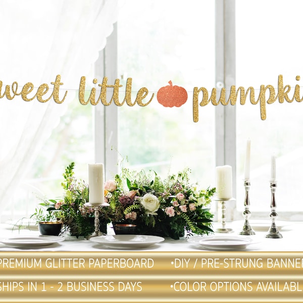 Sweet Little Pumpkin Glitter Banner | Baby Shower Banner Gold Sliver New Born Decor, Modern Baby Shower, Pregnancy Banner, Baby Announcement