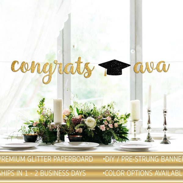 Custom Congrats Graduation Banner, Graduation Banner, Personalized Graduation Banner, Gold Glitter, Name Banner, 2020, 2021, 2022, 2023