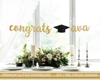 Custom Congrats Graduation Banner, Graduation Banner, Personalized Graduation Banner, Gold Glitter, Name Banner, 2020, 2021, 2022, 2023