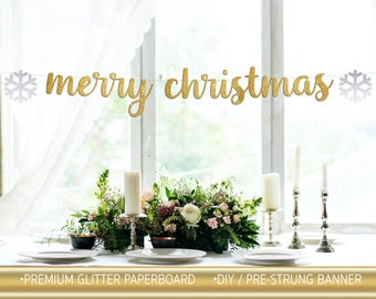 Merry  Christmas Banner Gold / Christmas Decorations / Holiday Mantle Decor/ Christmas Garland / Christmas Party Decoration Silver