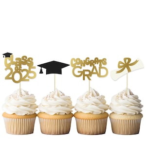 Class of 2025 Graduation Cupcake Topper Set of 12, 2025 CupCake Toppers, Congrats Grad Decor Seniors Cake Topper Seniors 2025, Grad Cap