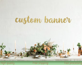 Custom banner, Personalized banner, one line banner, Gold Glitter party decorations, cursive banner, Large size