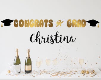 Custom 2025 Congrats Graduation Banner, 2025 Graduation Banner, Personalized Graduation Banner, Gold Glitter, Name Banner