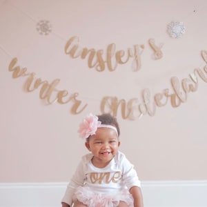 winter ONEderland banner with custom name and snowflakes, winter 1st birthday Party Decorations, glitter party Banner