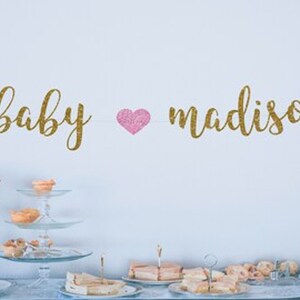 Baby Name banner, Baby Shower Banner with personalized name, Gold Glitter party decor, Baby Announcement, nursery decor, cursive banner