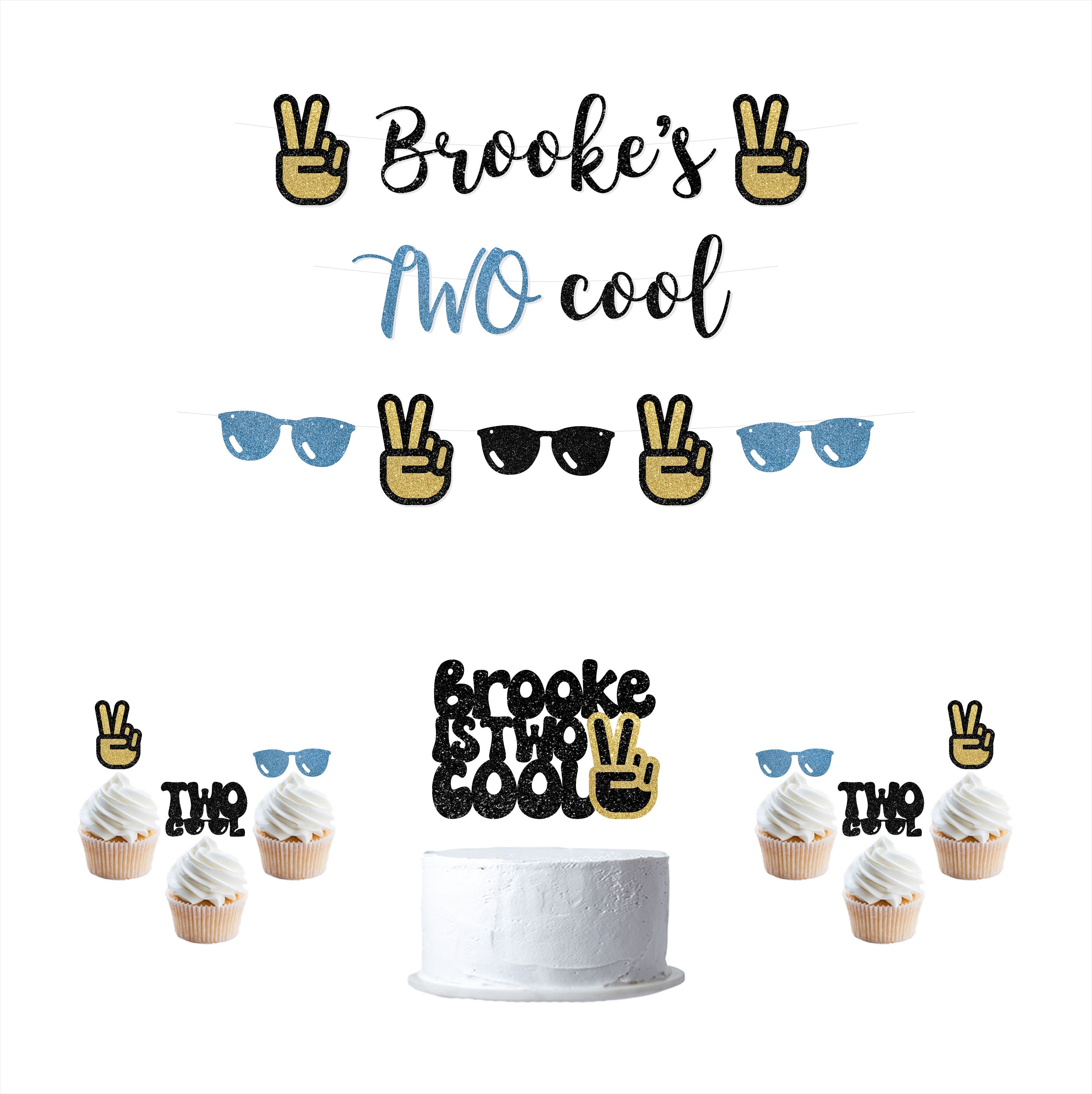 Two Cool Birthday Party Kit with Customizable Banner, Cake Topper, and Cupcake Toppers, 2nd birthday party theme, Cool birthday, cool topper