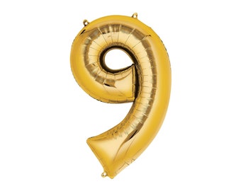 16" Number 9 Gold Mylar Balloon - Number 9 Balloon- NINE Balloon - NINTH Birthday Decor- Ninth Birthday Photo Prop - 9th Birthday Decor
