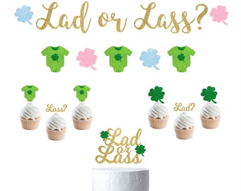 Decorazioni per la rivelazione del sesso del bambino (maschio o femmina), striscione per baby shower a tema irlandese, decorazioni per torte.
