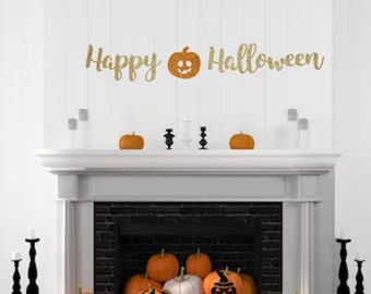 Happy Halloween Banner,Halloween Banner with pumpkin, Black Halloween Banner, Black Halloween Decorations, Happy Halloween Sign