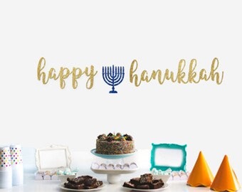 Happy Hanukkuh, Holiday Banner, Christmas Banner, Glitter Banner, Holiday Decor, Christmas Decor, xmas banner, Holiday Decorations