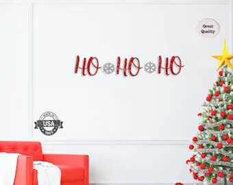 HO HO HO banner, Holiday Banner, Christmas decoration, Christmas Glitter Garland