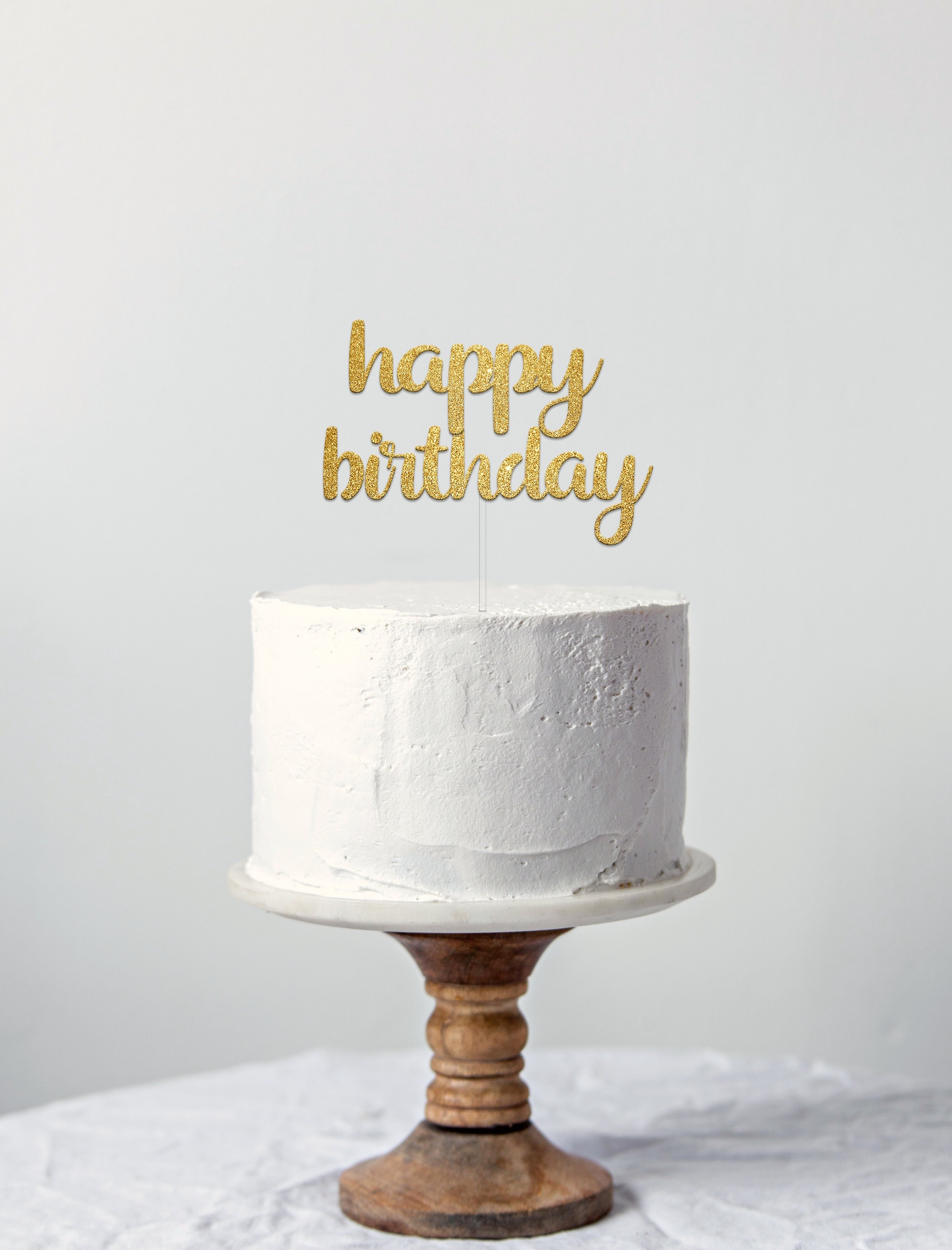 Happy Birthday Cake Topper, Cursive Lettering, Gold Glitter Party  Decorations, Birthday Cake Topper 