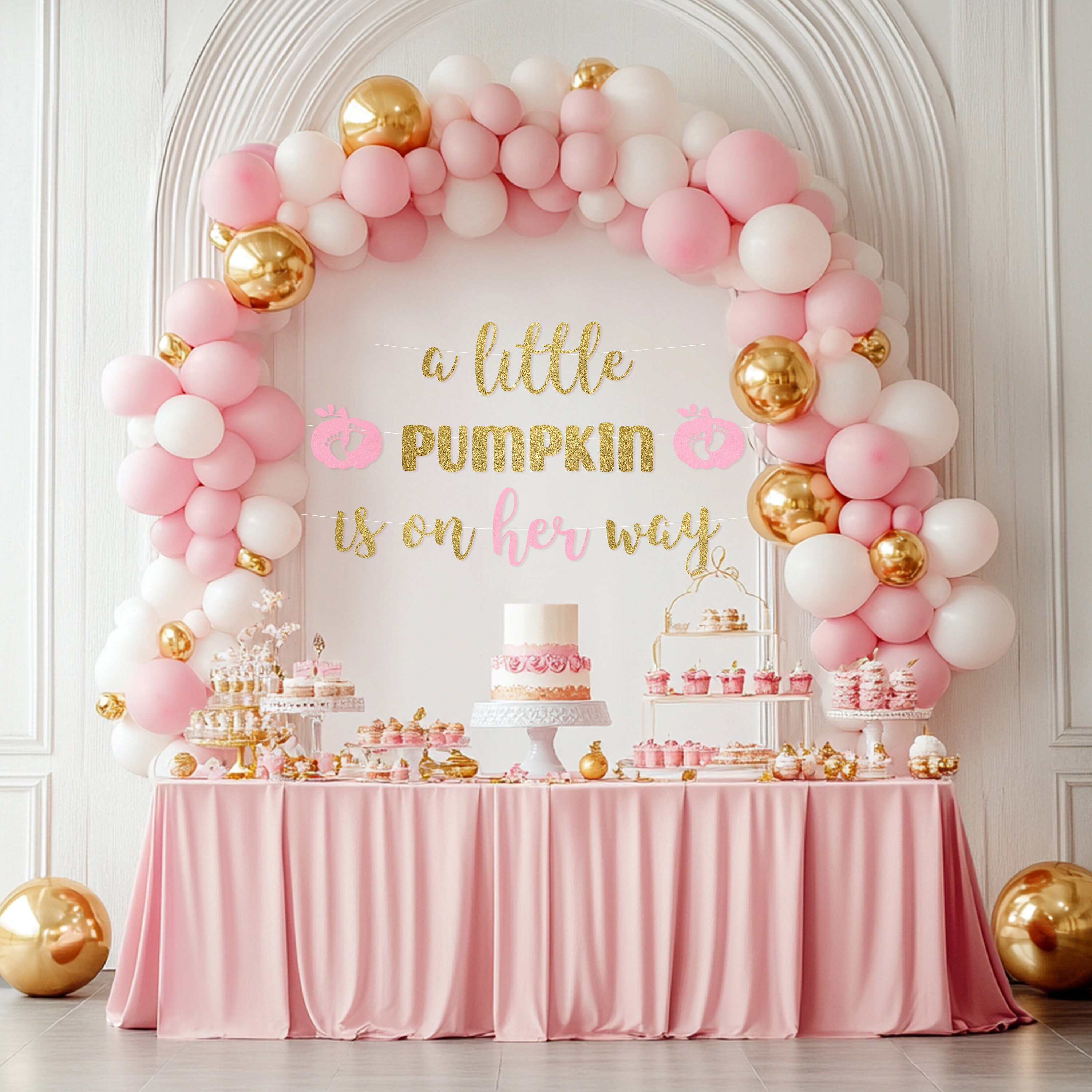 Babyparty-Fotohintergrund 'A Little Pumpkin Is On The Way' – Rosa Herbst-Design, 179,8 X 110 Cm, Aus Polyester