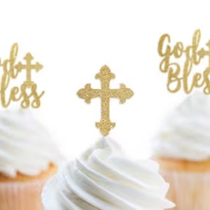 Baptism Cupcake Topper, Christening Cake Topper, God Bless Cupcake Topper, First Communion Cupcake Topper