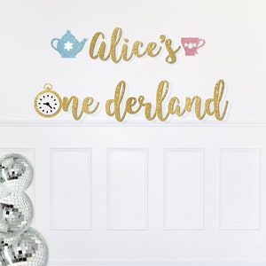 Personalized Onederland birthday banner, Alice in wonderland birthday decoration, Onederland Banner, Wonderland first birthday party Decor