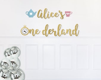 Personalized Onederland birthday banner, Alice in wonderland birthday decoration, Onederland Banner, Wonderland first birthday party Decor