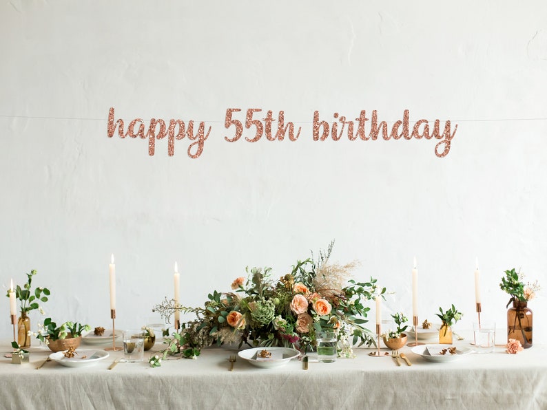 Beach I'm 55 Geburtstags-Banner – Sommer, Strand, Tropisches Design | Gold & Grün Glitzer | Für Party-Deko