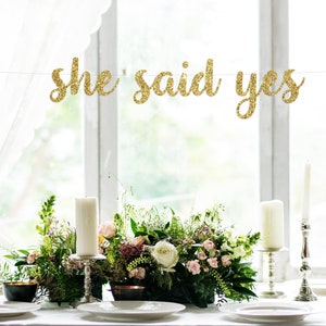 Ze zei ja, ze zei yaaas, trouwbanner, vrijgezellenbanner, feestdecoraties, roségoud, glitterbanner, verlovingsfeest