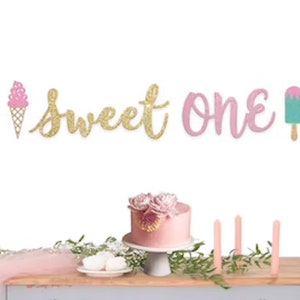 Bannière Sweet One avec formes de crème glacée, décorations « One Sweet Year », premier anniversaire et baby shower