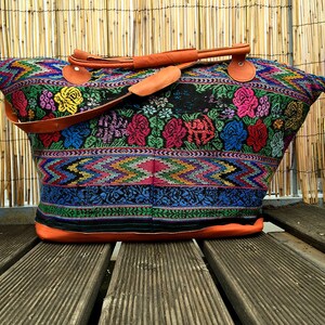 Mayan Carpet Bag large embroidered Mexican folk art traditional woven overnight travel Mayan blouse handmade image 2