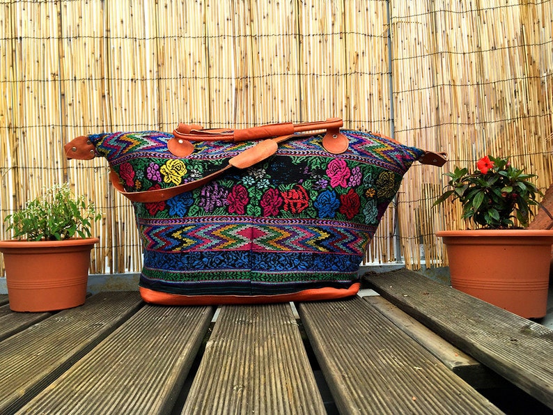 Mayan Carpet Bag large embroidered Mexican folk art traditional woven overnight travel Mayan blouse handmade image 1