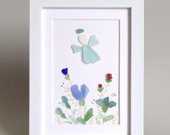 Sea Glass Angel, Colorful Art House, Art Angel, Handmade, Angel Lover Gift, Christmas Gift, Birthday Gift for Her, Sentimental Gift