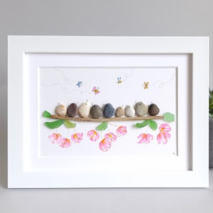 Pebble Art Family, Pebble picture, Sea glass art, Sea glass family, Friendship, Unique gift for a Family