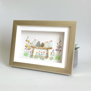 Sea Glass Chicken Family, Chicken Art, Chicken Decor, Chicken Easter Ornament, Colourful Birds, Sea Glass Picture, Framed Art image 12