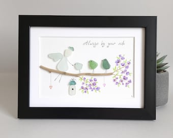 Sea Glass Angel, Sea Glass Art House, Glass Birds, Pebble Art, Framed Art, Unique, Handmade