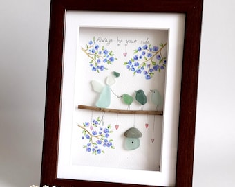 Sea Glass Angel, Sea Glass Art House, Glass Birds, Pebble Art, Framed Art, Unique, Handmade