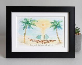 SeaGlass art couple, Seaglass art sunset on the beach, Romantic Couple on the bench, Anniversary gift, Wedding gift, Engagement gift,
