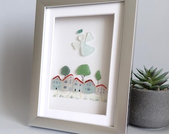 Sea Glass Angel Picture, Memorial Sympathy Gift, Loss of Loved One Gift, Handmade Beach Art, Remembrance Decor
