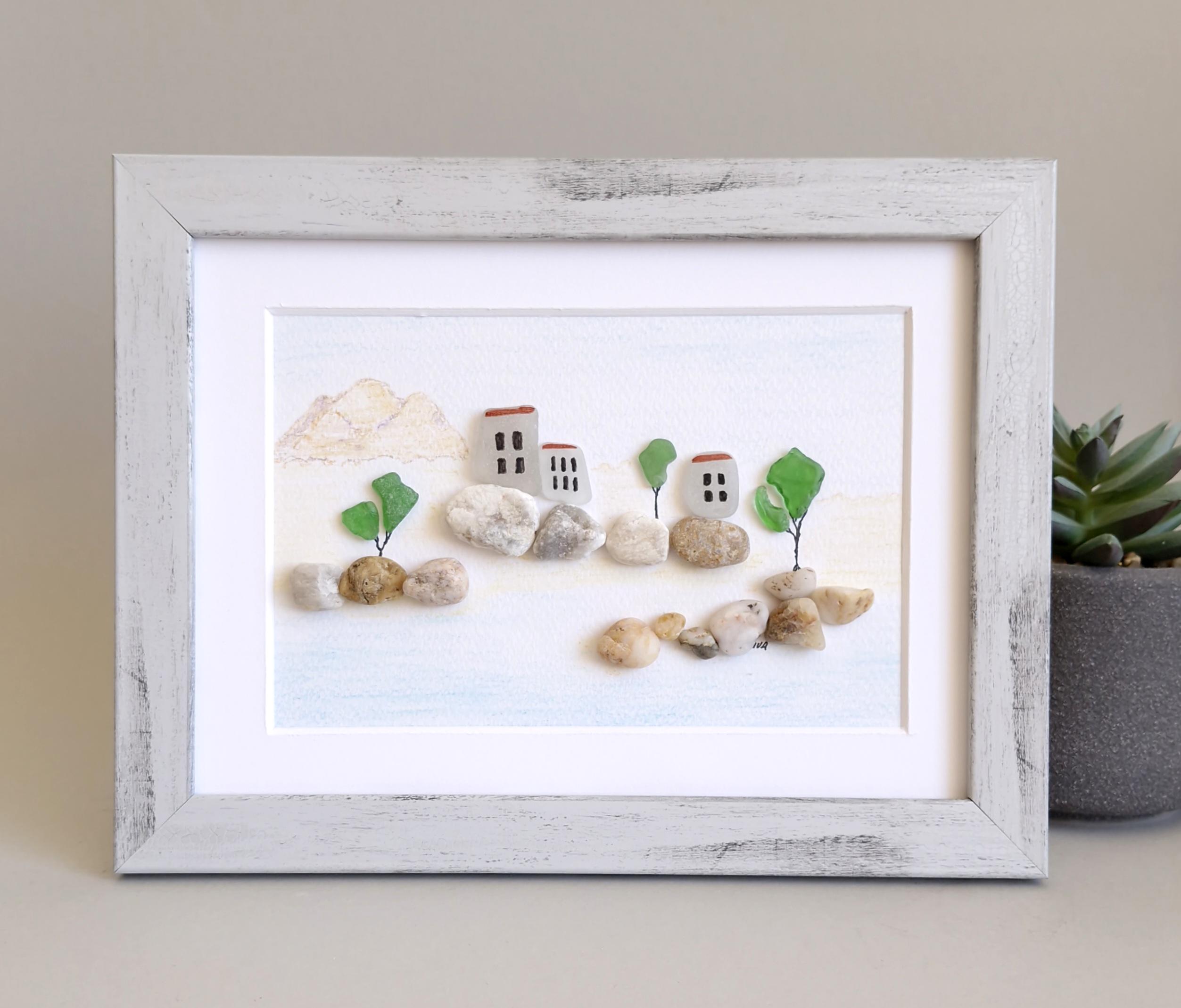 Mountain Seaglass Decor, Mountain Silhouette Seaglass Wall Art