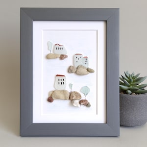 Mountain SeaGlass Decor, Mountain Silhouette SeaGlass Wall Art, Farmhouse Decor, Wall Hanging, Adventure Mountain Pebbles Art