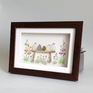 Sea Glass Chicken Family, Chicken Art, Chicken Decor, Chicken Easter Ornament, Colourful Birds, Sea Glass Picture, Framed Art image 9