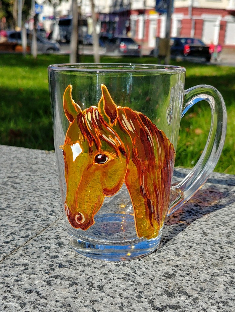 Handmade horse cup art coffee mug stained glass fragment Etsy