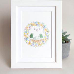 Sea Glass Birds Family Picture, Sea Glass Art, Gifts For Family