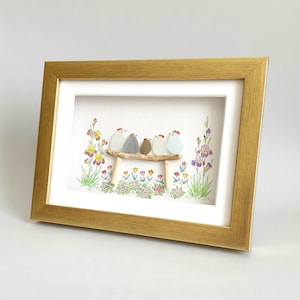 Sea Glass Chicken Family, Chicken Art, Chicken Decor, Chicken Easter Ornament, Colourful Birds, Sea Glass Picture, Framed Art image 10