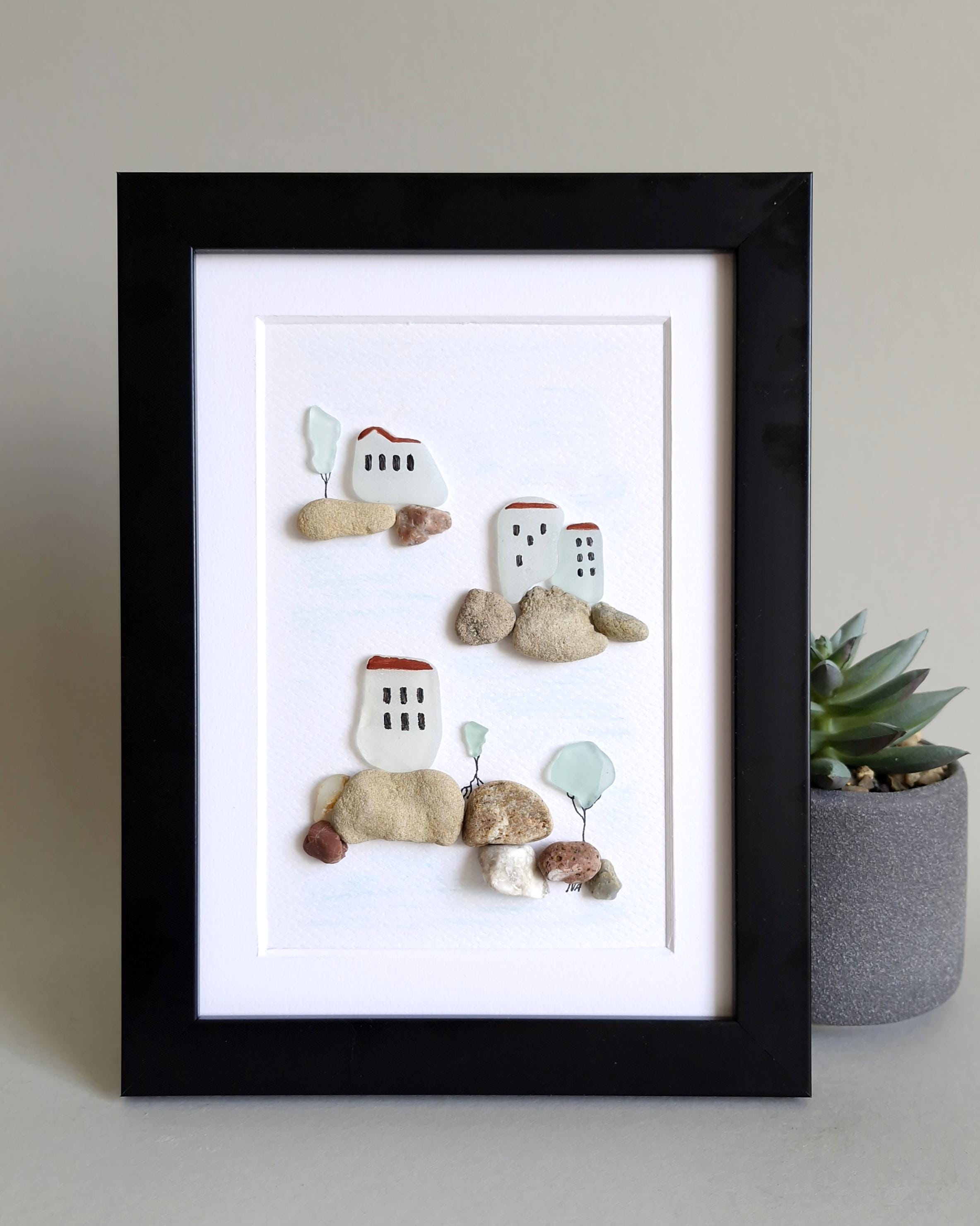 天然石seaglass art ✴︎ゆめのまち Mountain Seaglass Decor, Mountain Silhouette Seaglass Wall Art