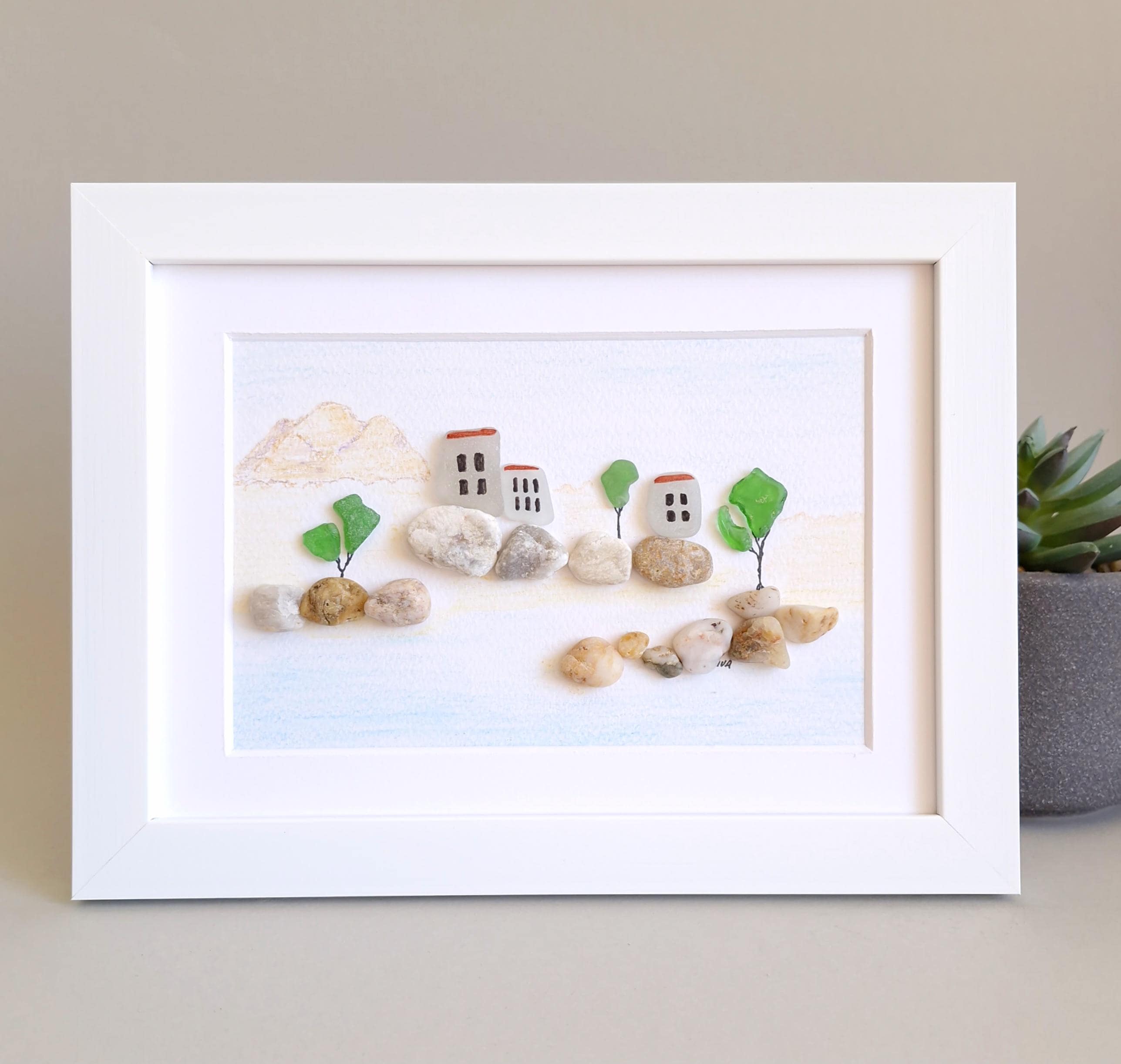 Mountain Seaglass Decor, Mountain Silhouette Seaglass Wall Art