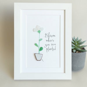Sea Glass Flower, Sea Glass Art Picture, Wall Decor, Beach Decor, Home Decor, Framed Art