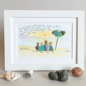 Personalised Family Seaside Beach SeaGlass Picture, Family Pebble Art, By The Sea, Family Quotes Wall Art, Inspirational Sayings