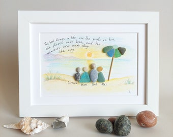 Personalised Family Seaside Beach SeaGlass Picture, Family Pebble Art, By The Sea, Family Quotes Wall Art, Inspirational Sayings