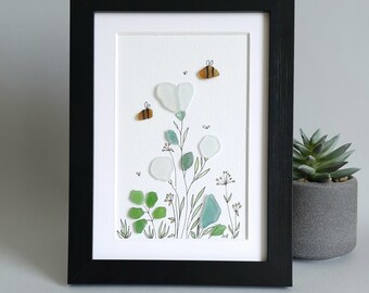 Sea Glass Art Flower, Sea Glass Picture, Mom Gifts, Seaglass Art