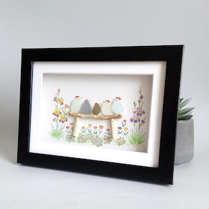 Sea Glass Chicken Family, Chicken Art, Chicken Decor, Chicken Easter Ornament, Colourful Birds, Sea Glass Picture, Framed Art image 8