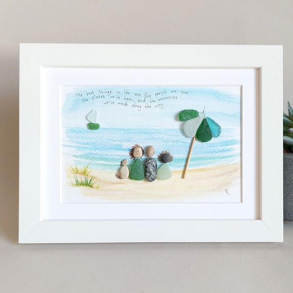 Personalised Family Seaside Beach SeaGlass Picture, Family Pebble Art, By The Sea, Pebble Art For Mom, Family Gift